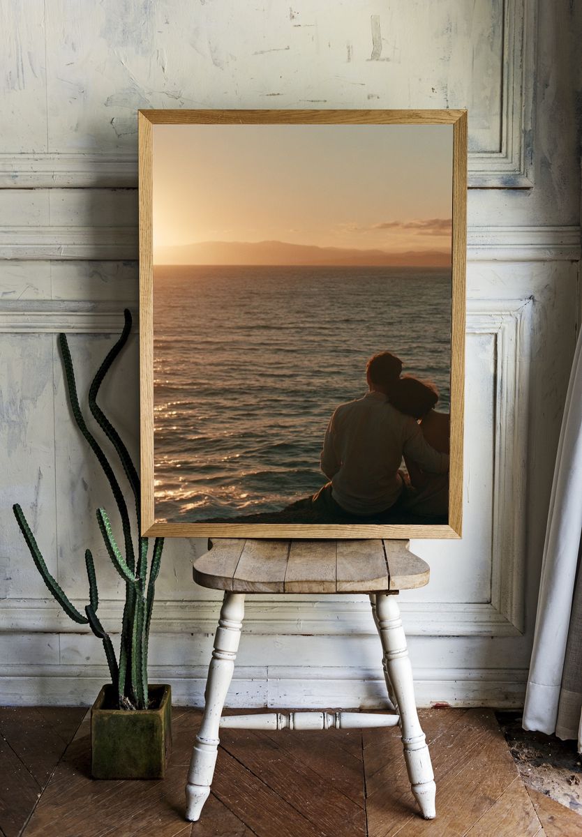 Sunset Couple by the Sea Photography Poster. — room view 1
