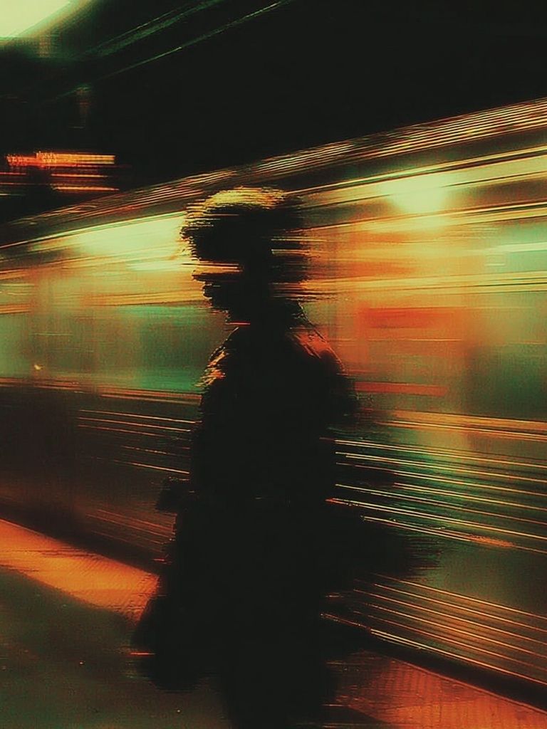 Neon Subway Silhouette Photography Poster. poster detail