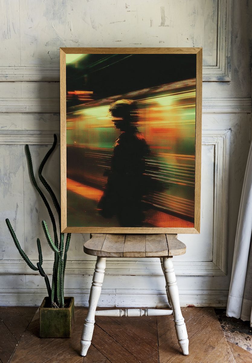Neon Subway Silhouette Photography Poster. room preview