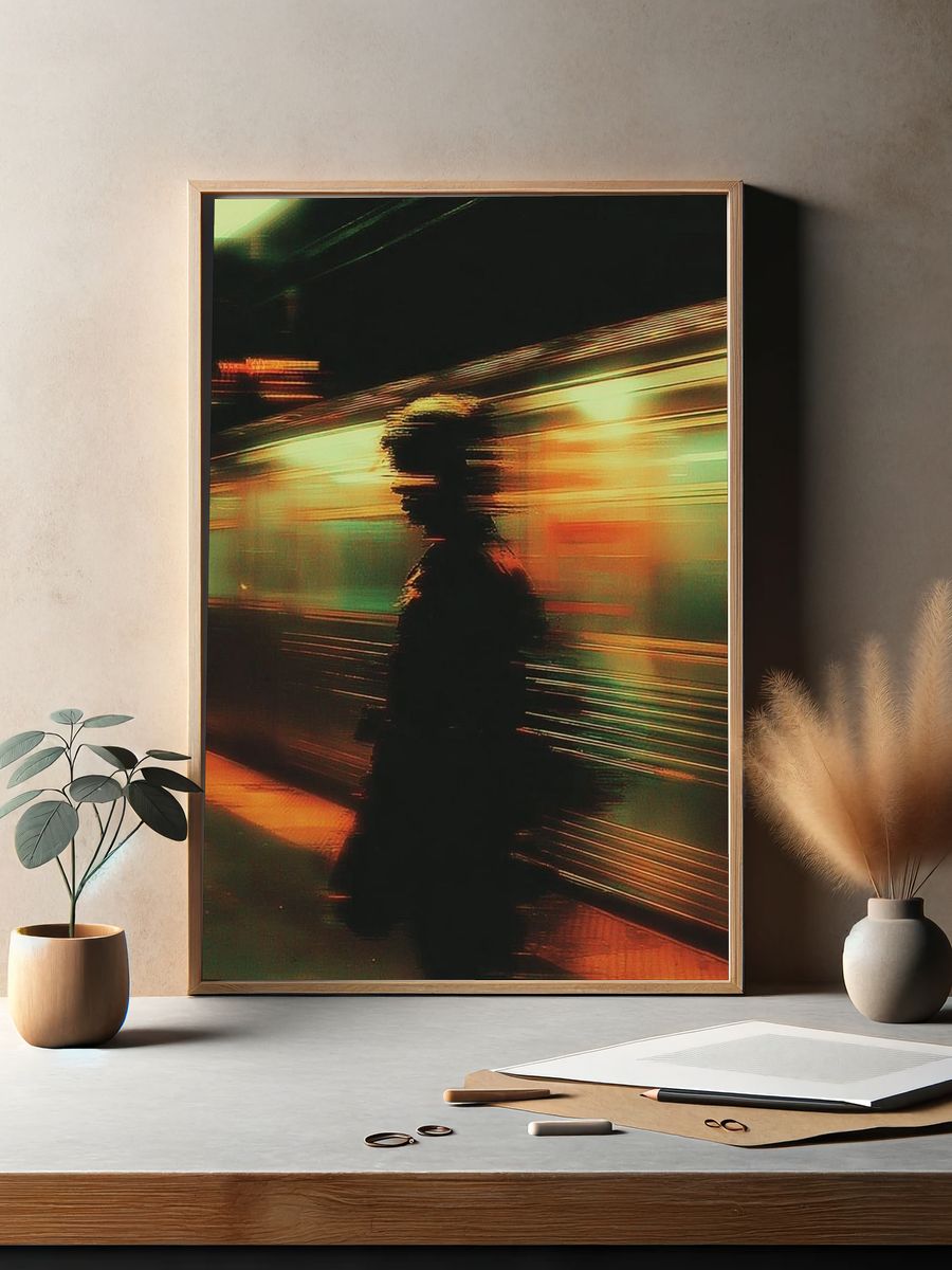 Neon Subway Silhouette Photography Poster. — room view 2