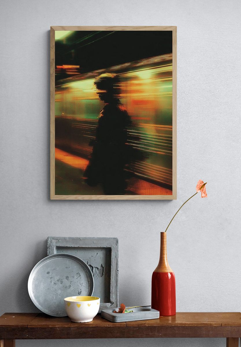 Neon Subway Silhouette Photography Poster. — room view 3