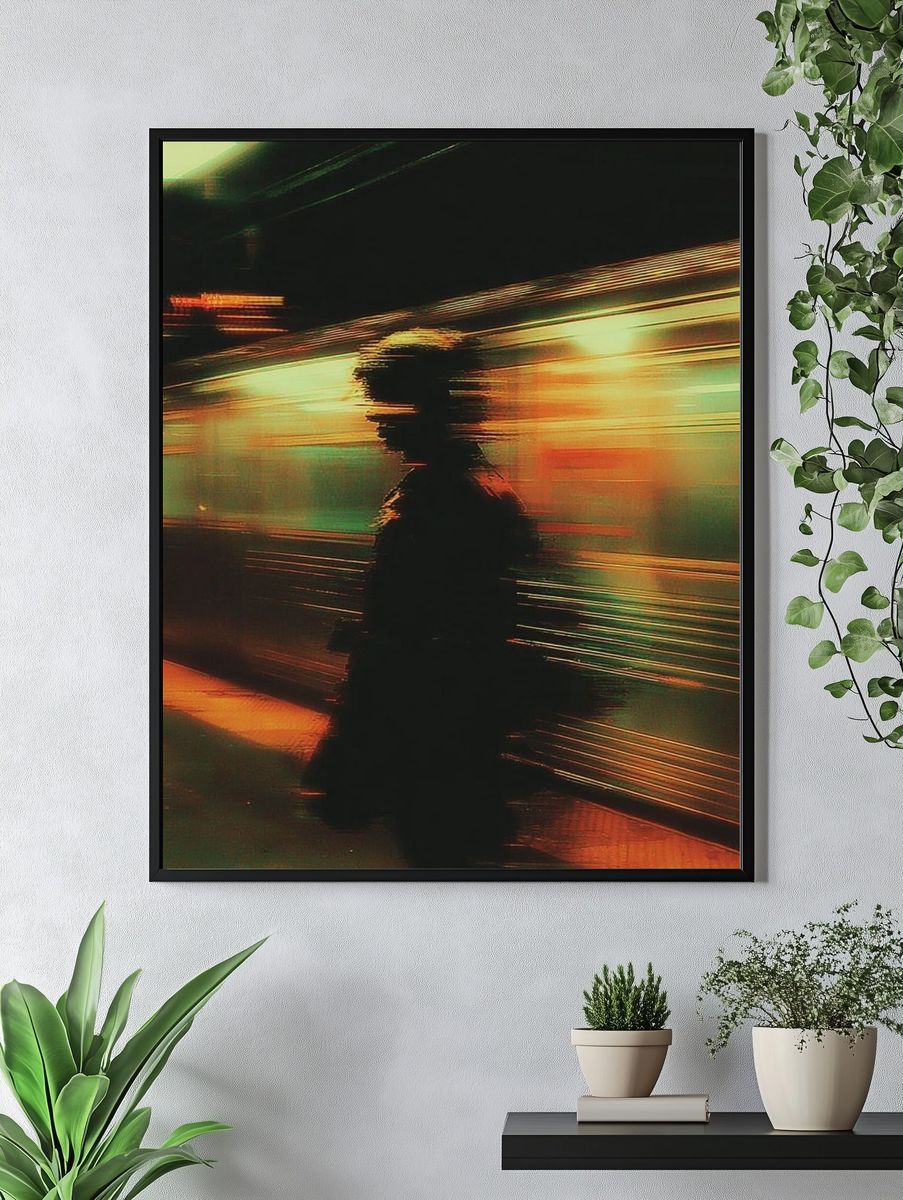 Neon Subway Silhouette Photography Poster. — room view 4