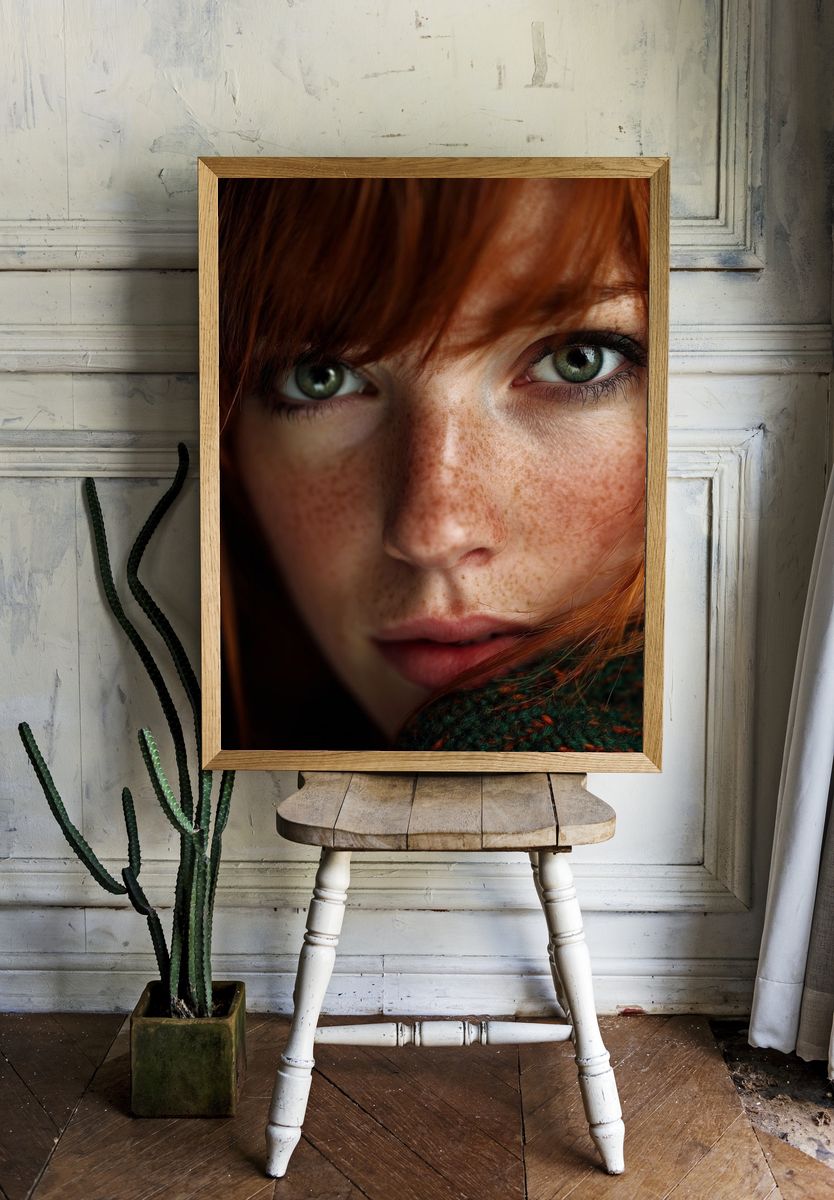 Freckled Redhead Portrait Print. — room view 1
