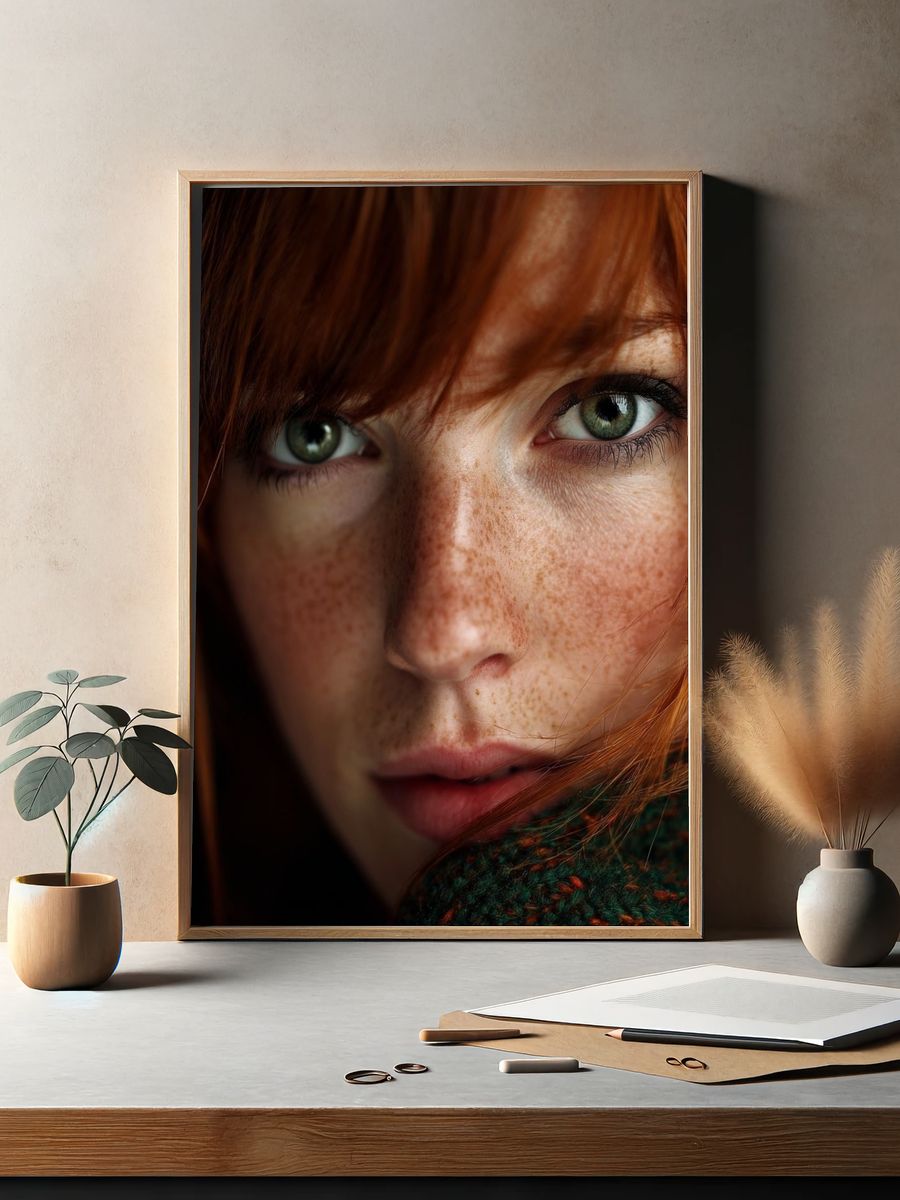 Freckled Redhead Portrait Print. — room view 2