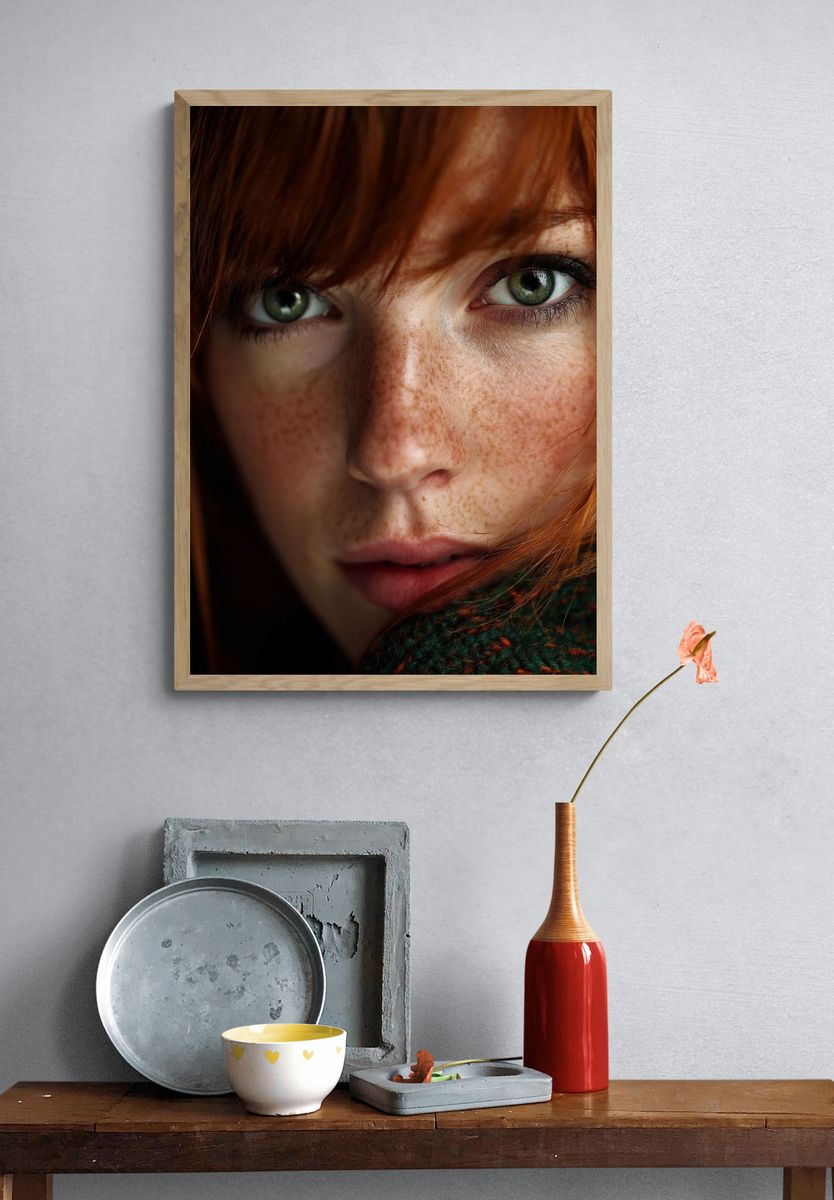 Freckled Redhead Portrait Print. — room view 3