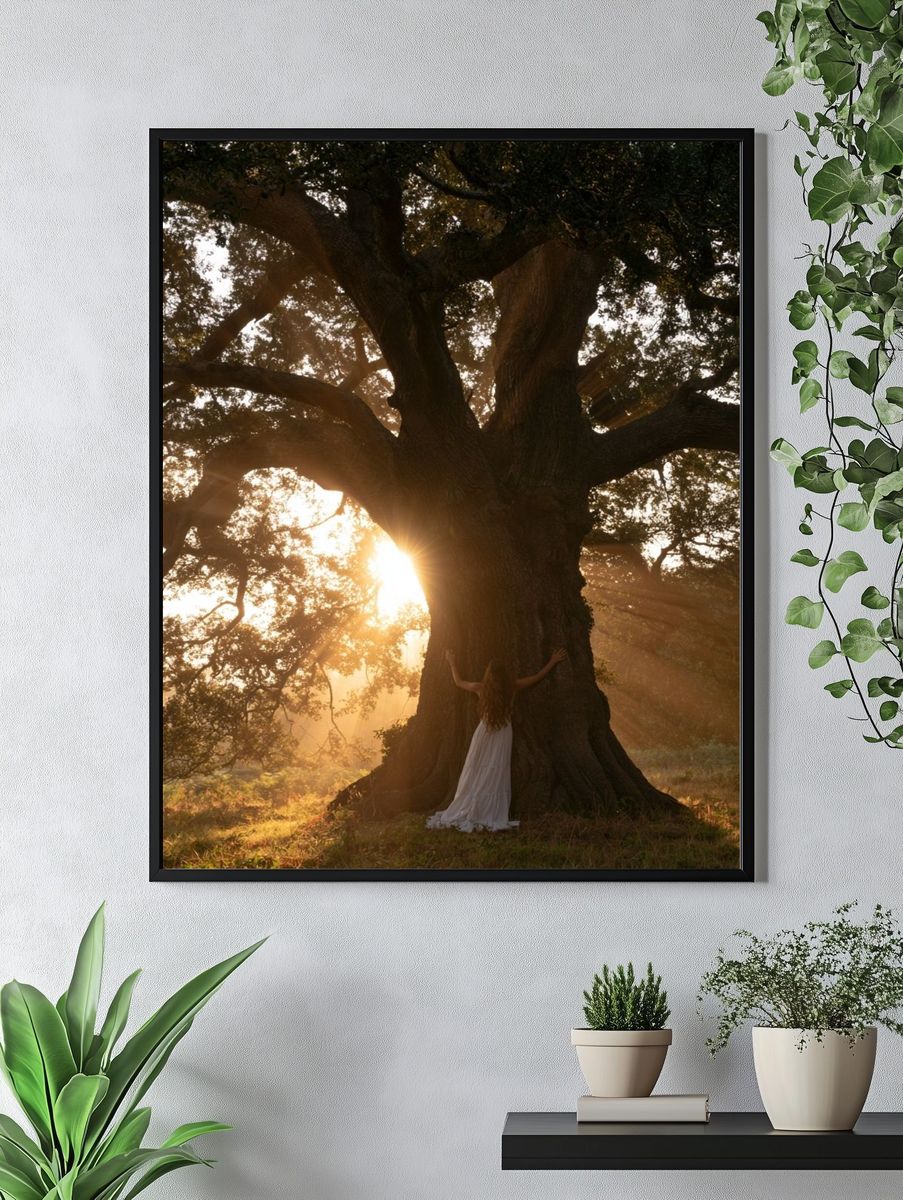 Sunlit Oak Tree Photography Poster. — room view 4