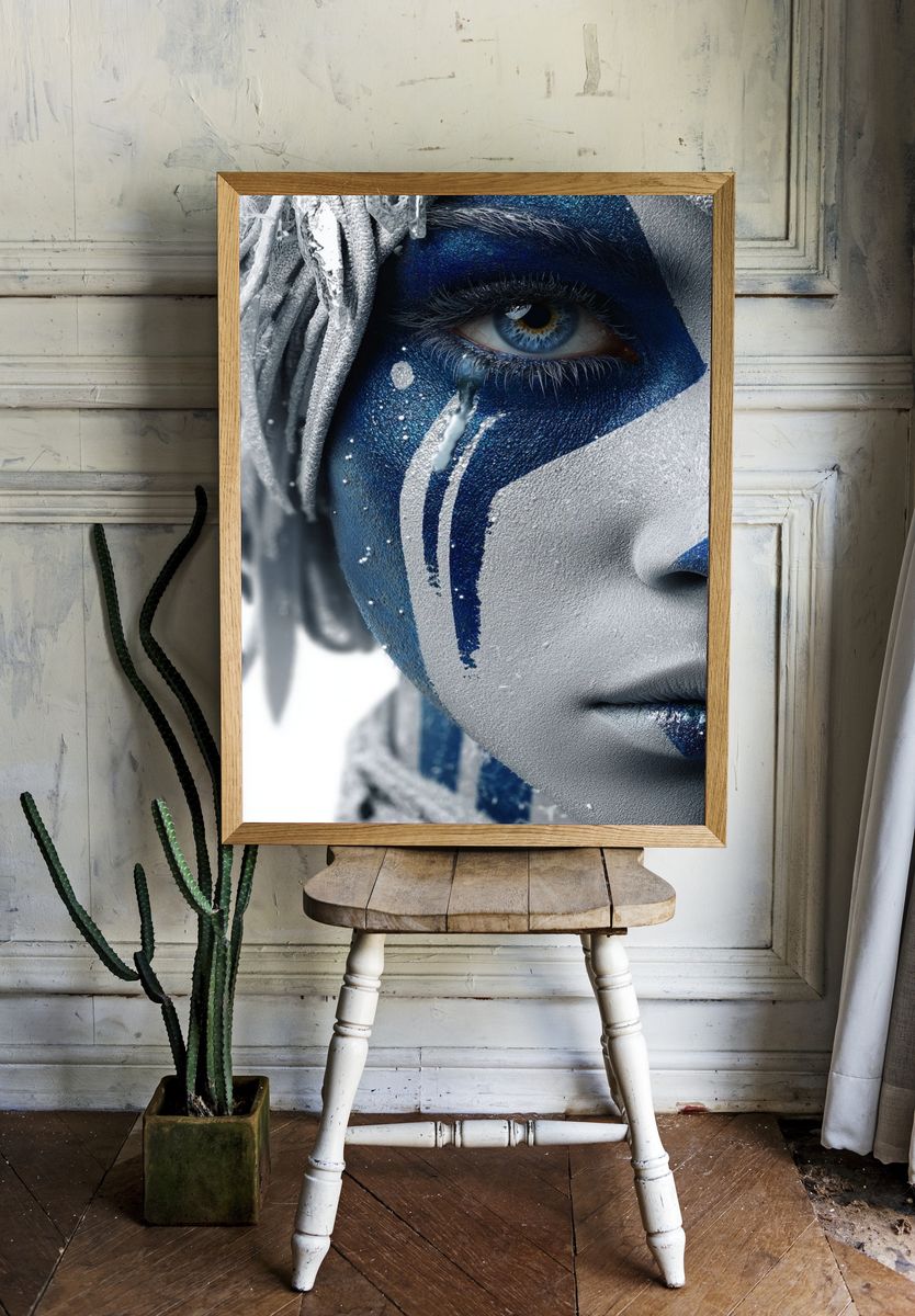 Blue Face Paint Portrait Poster. room preview