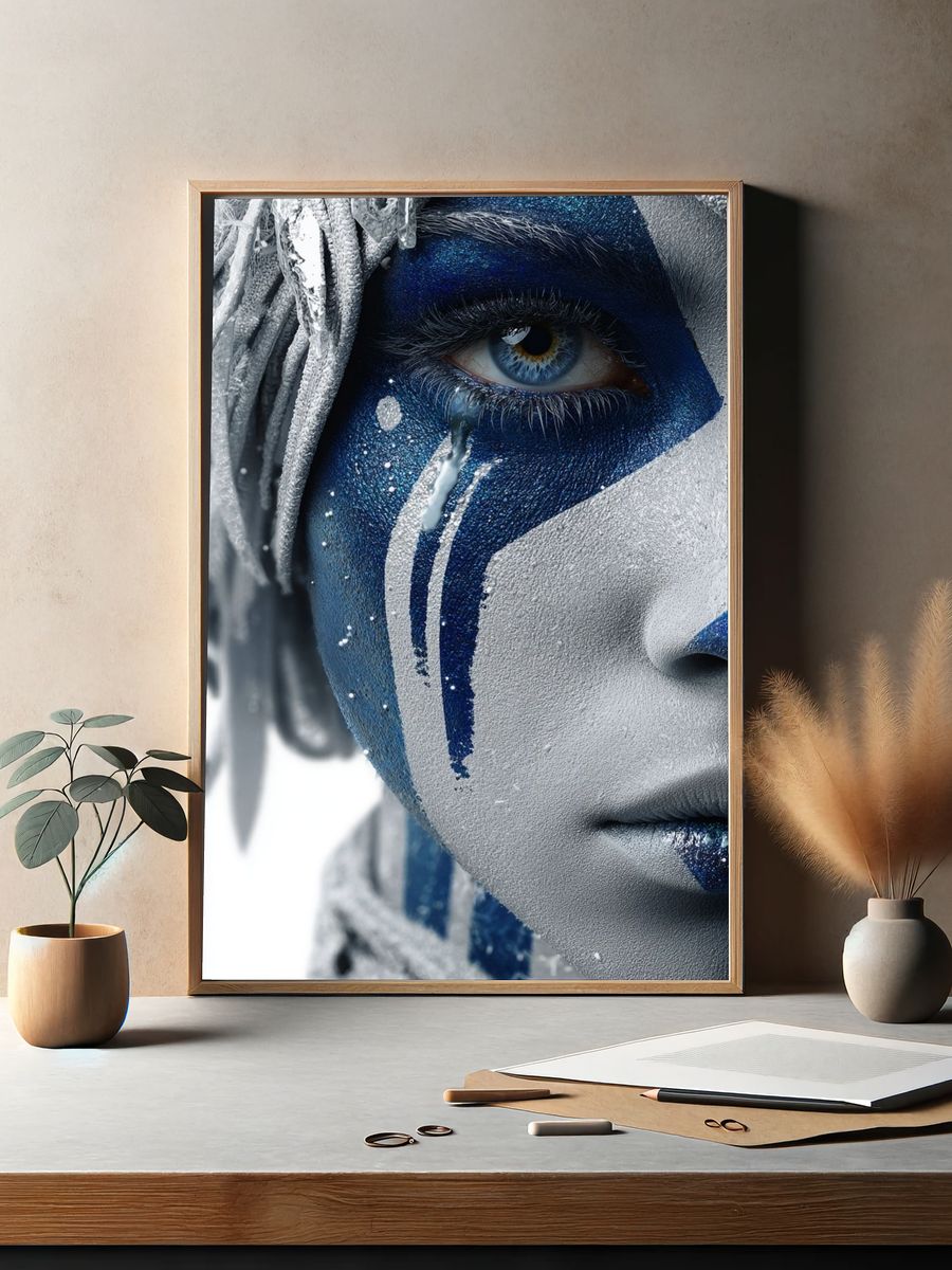 Blue Face Paint Portrait Poster. — room view 2