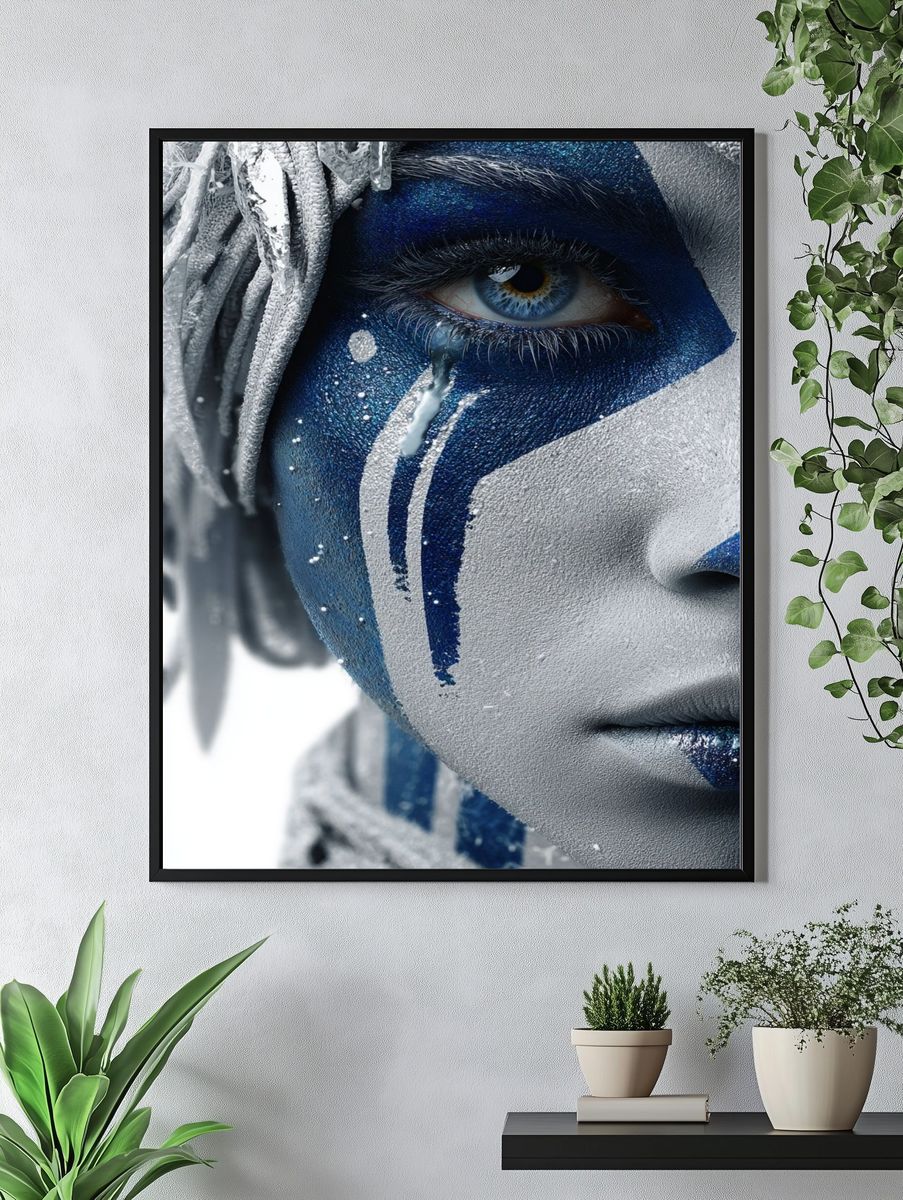 Blue Face Paint Portrait Poster. — room view 4