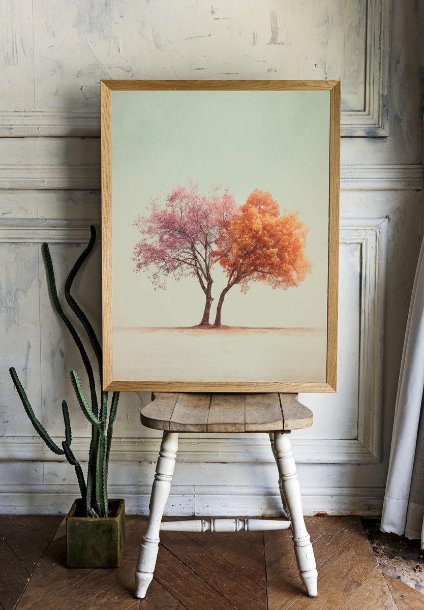 Autumn Twin Trees Photography Poster. — room view 1