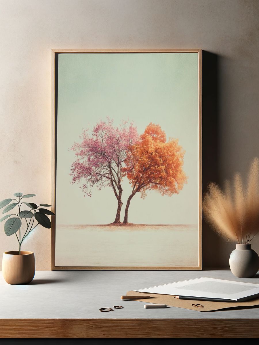 Autumn Twin Trees Photography Poster. — room view 2