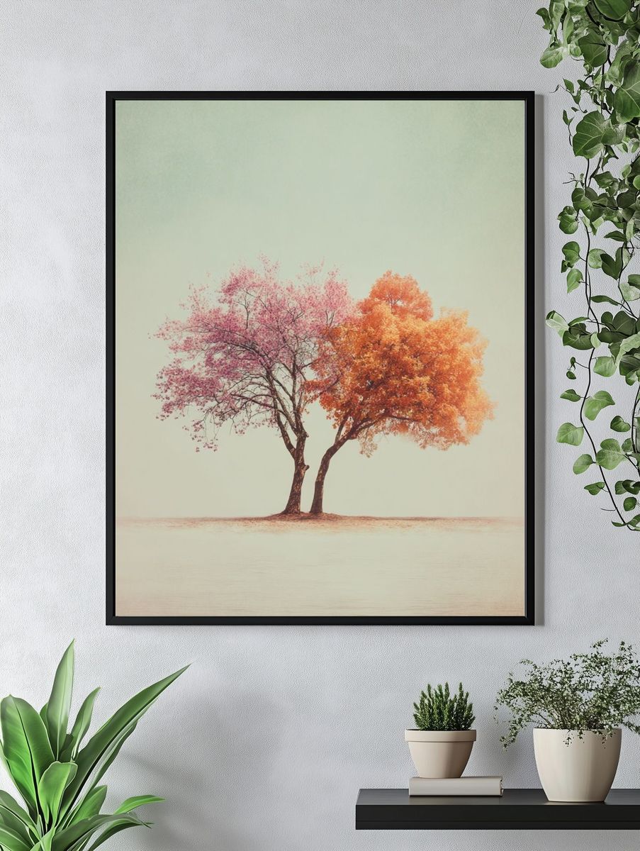 Autumn Twin Trees Photography Poster. — room view 4