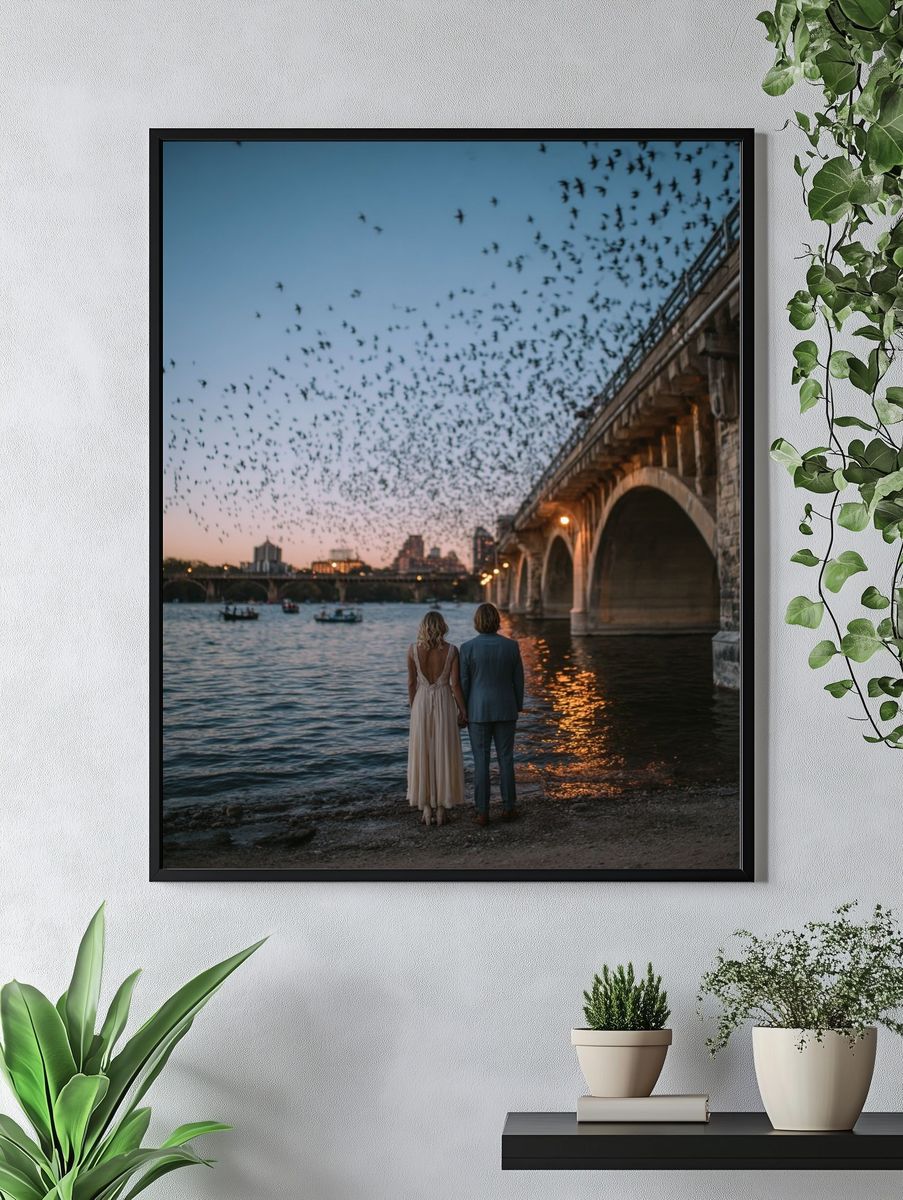 Twilight Bridge Birds Photography Poster. — room view 4