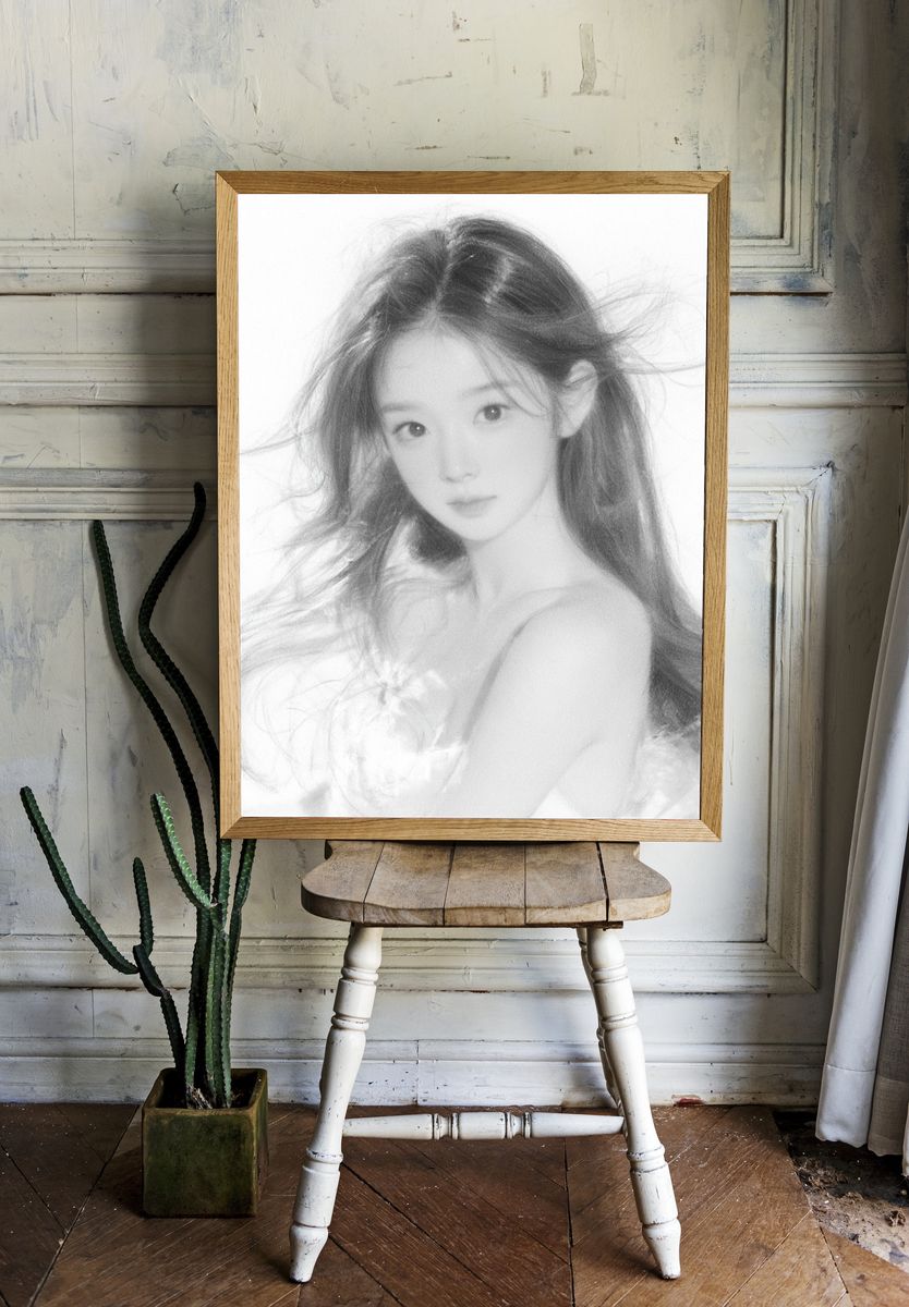 Dreamy Girl Portrait Print. room preview