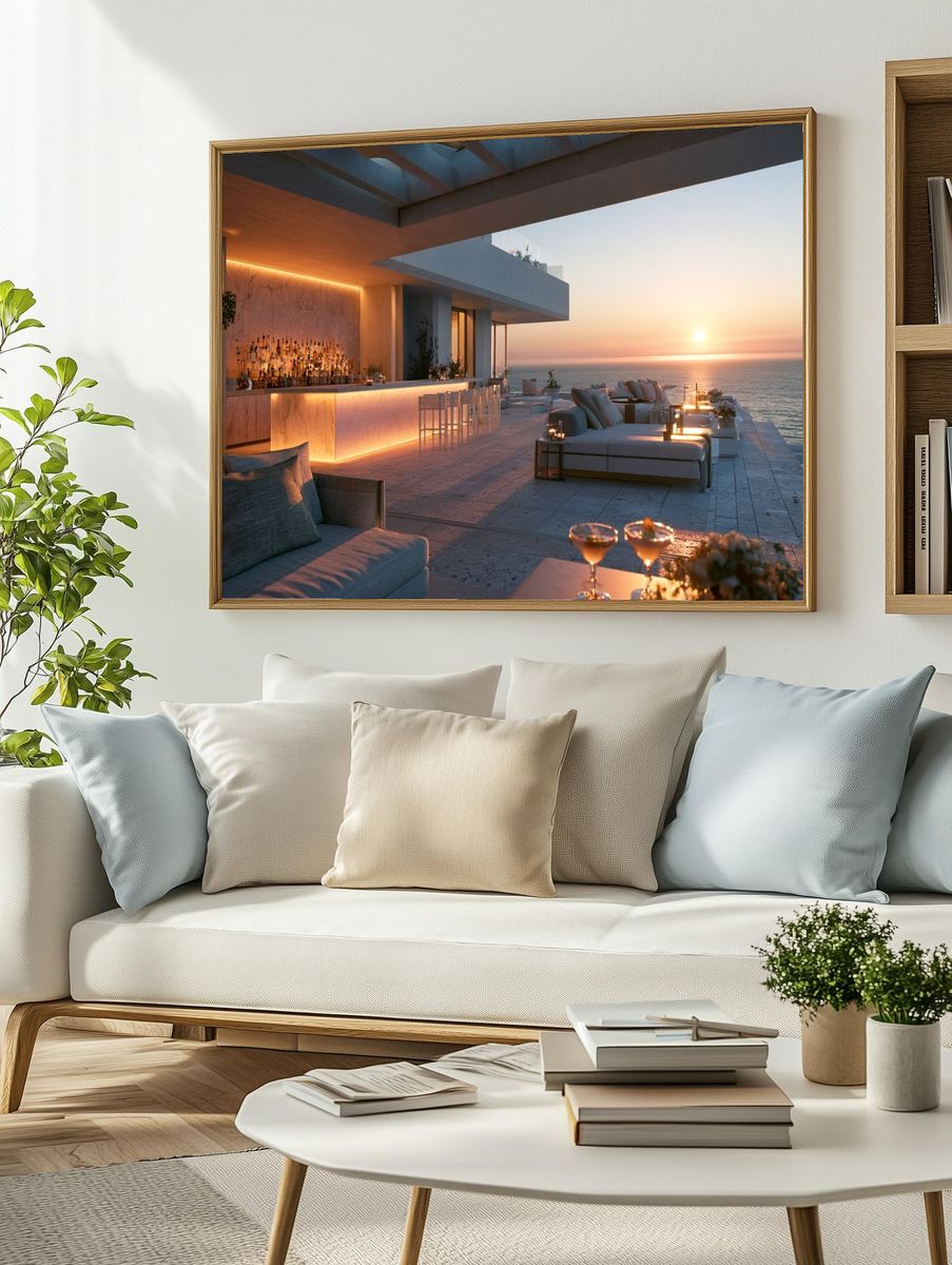 Sunset Ocean Terrace Photography Poster. — room view 2