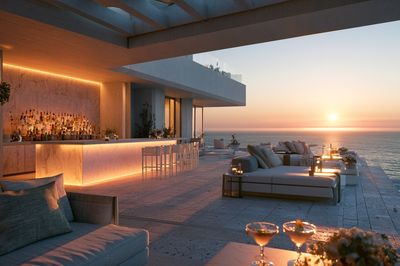 Sunset Ocean Terrace Photography Poster.