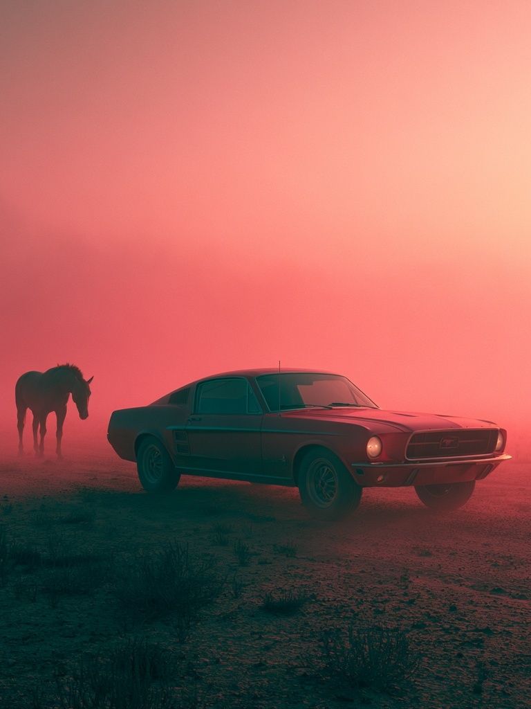 Mustang in Desert Fog Poster. poster detail
