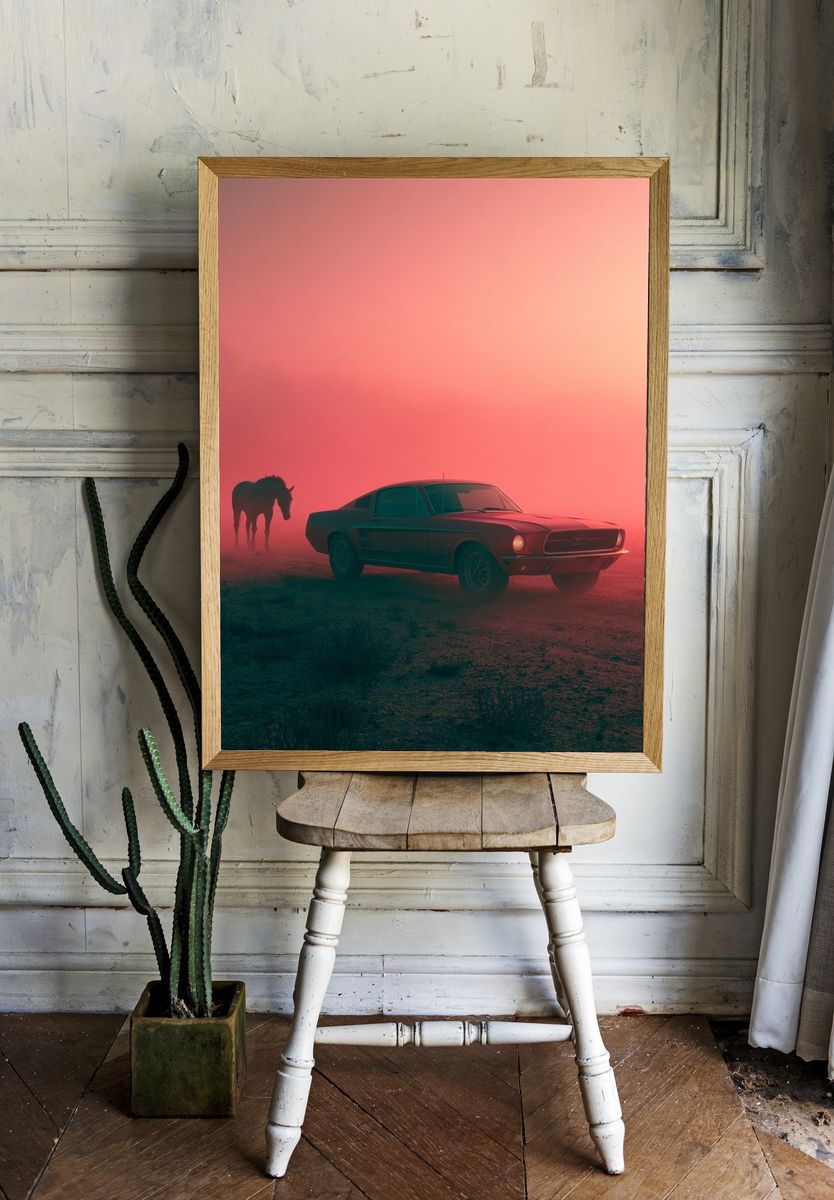 Mustang in Desert Fog Poster. — room view 1