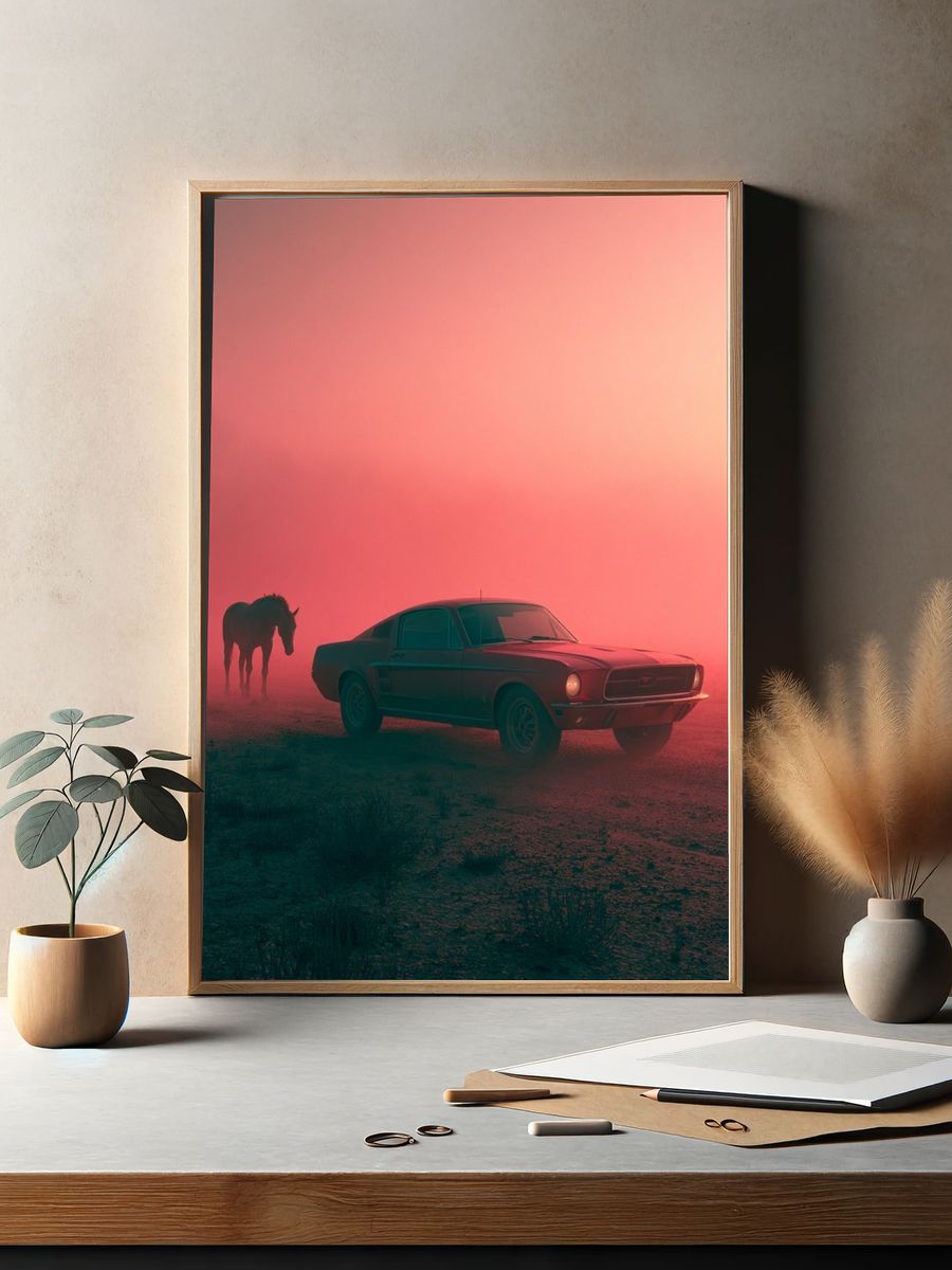 Mustang in Desert Fog Poster. — room view 2