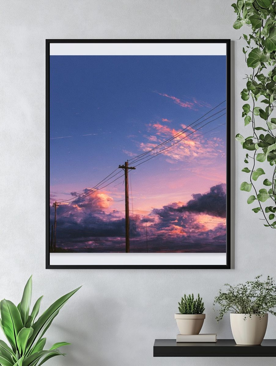 Sunset Power Lines Photography Poster. — room view 4