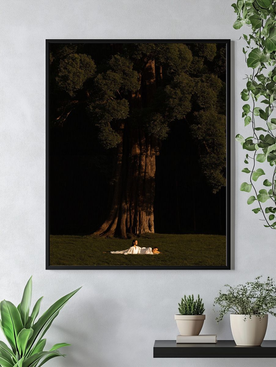 Sunlit Tree and Figures Photography Poster. — room view 4