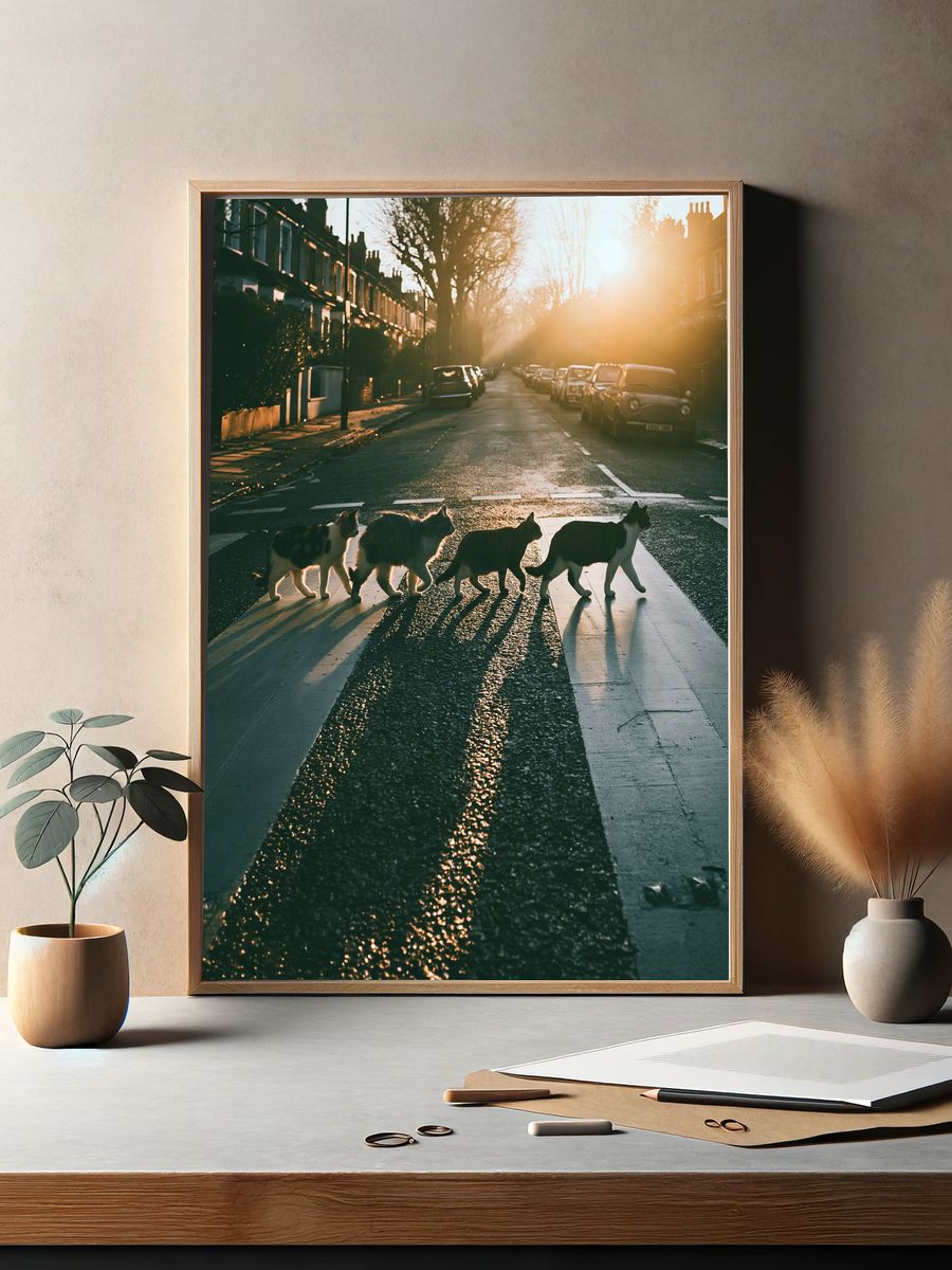 Cats Crossing Street Photography Poster. — room view 2