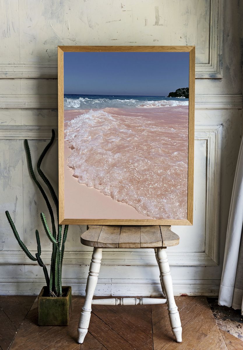 Pink Shoreline Ocean Photography Poster. room preview