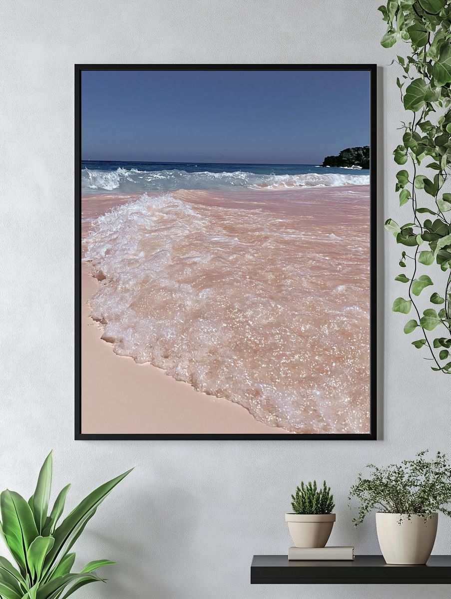 Pink Shoreline Ocean Photography Poster. — room view 4