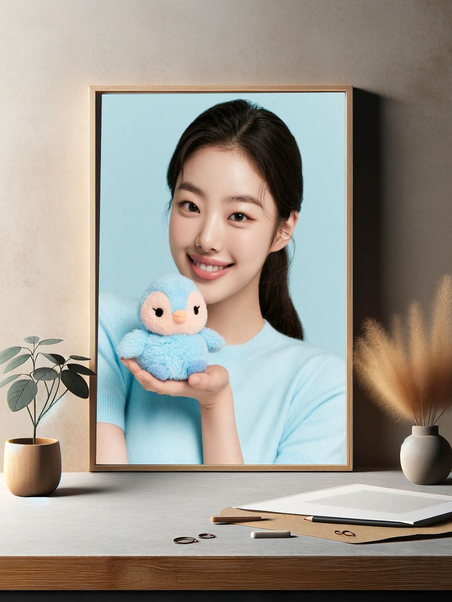 Smiling Girl with Plush Penguin Poster. — room view 2