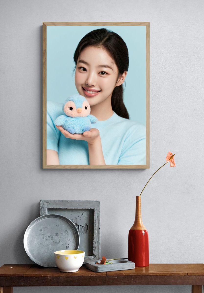 Smiling Girl with Plush Penguin Poster. — room view 3