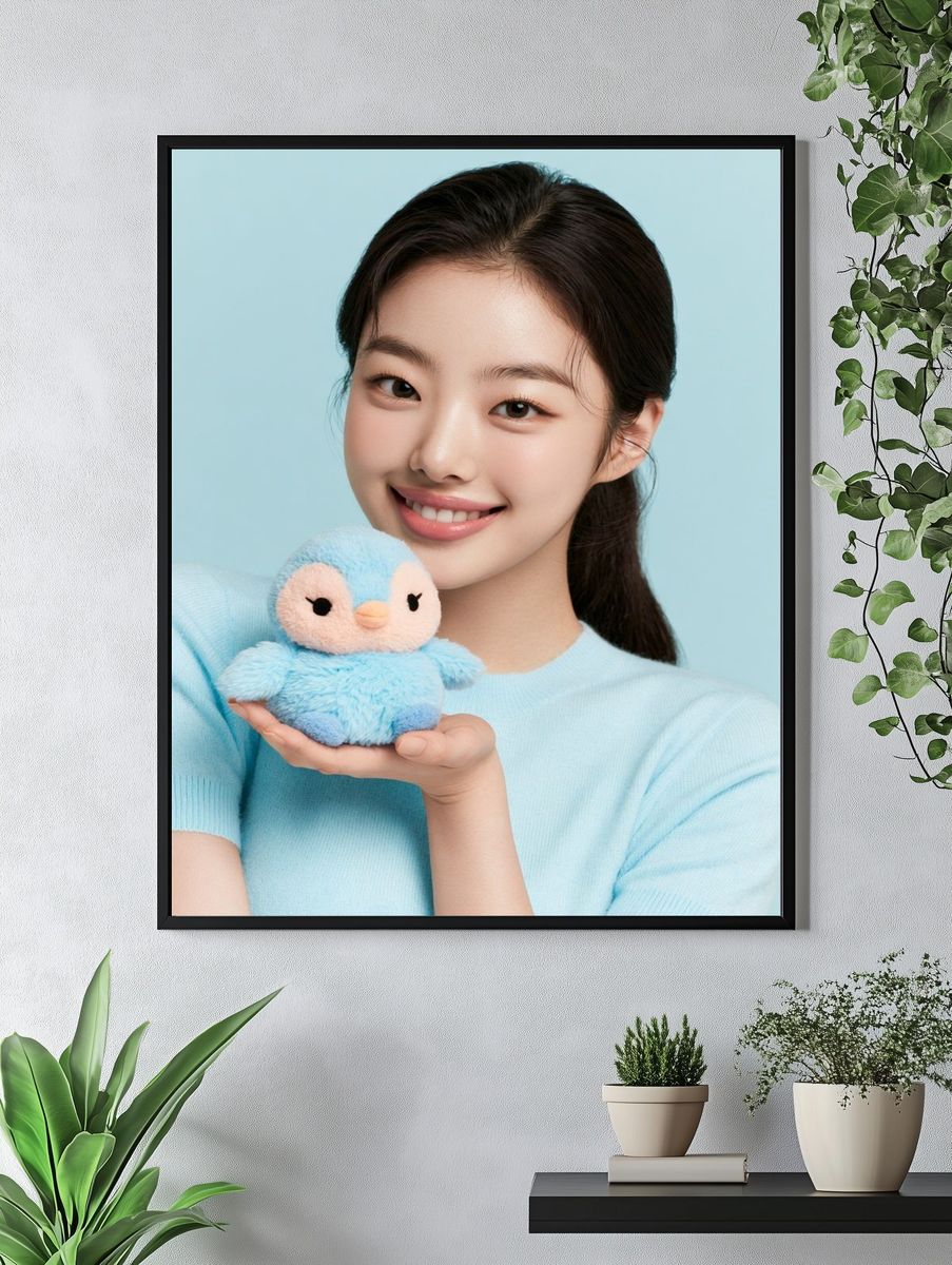 Smiling Girl with Plush Penguin Poster. — room view 4