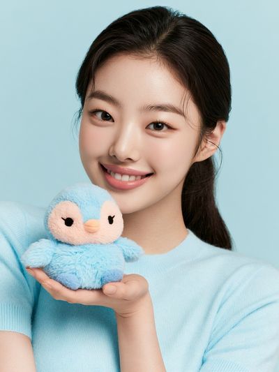 Smiling Girl with Plush Penguin Poster.
