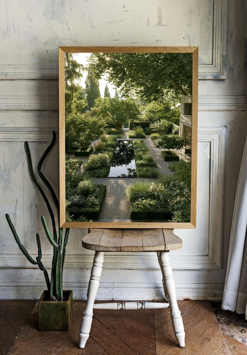 Serene Garden Courtyard Photography Poster. room preview