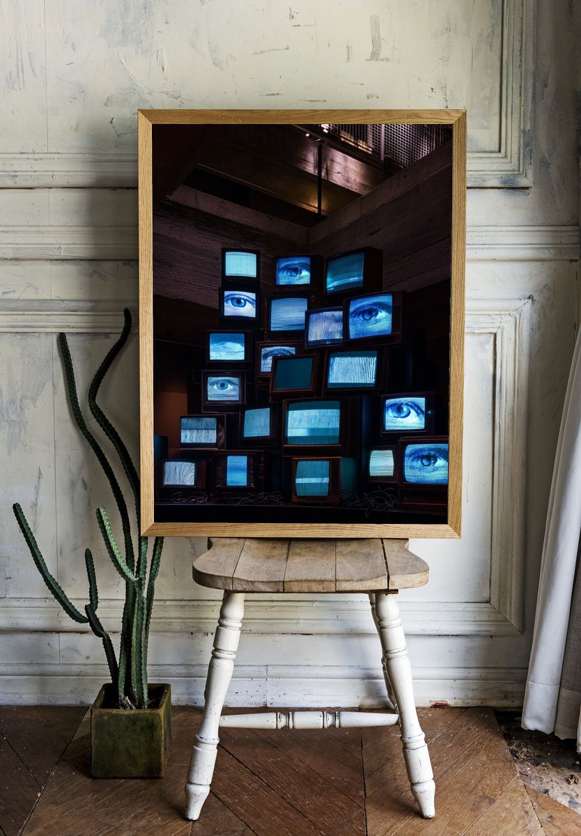 Surveillance TV Stack Photography Poster. room preview