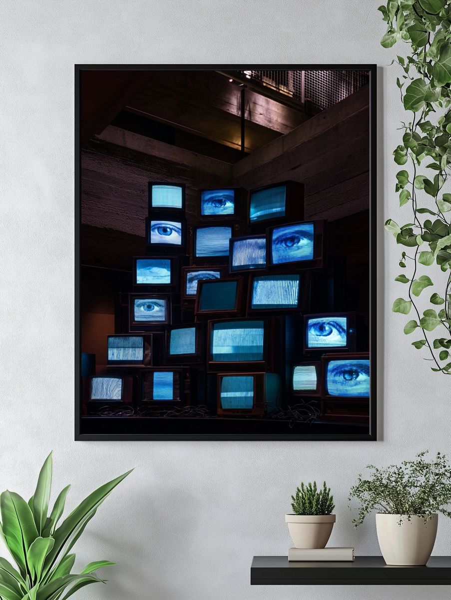 Surveillance TV Stack Photography Poster. — room view 4