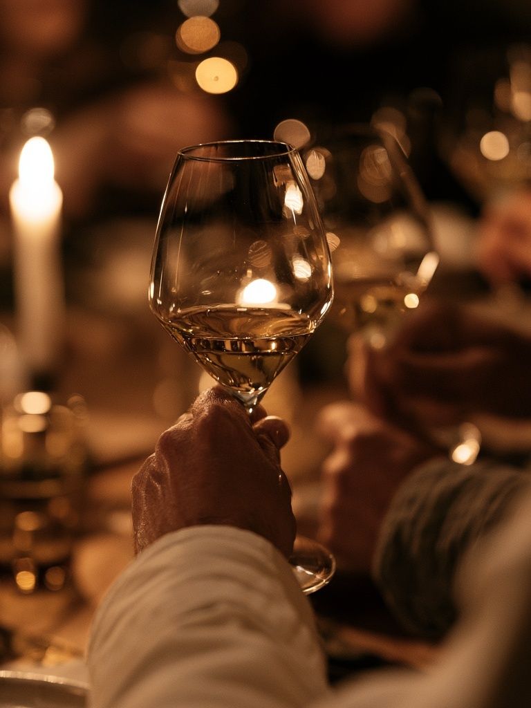 Candlelit Wine Toast Photography Poster. poster — photography art