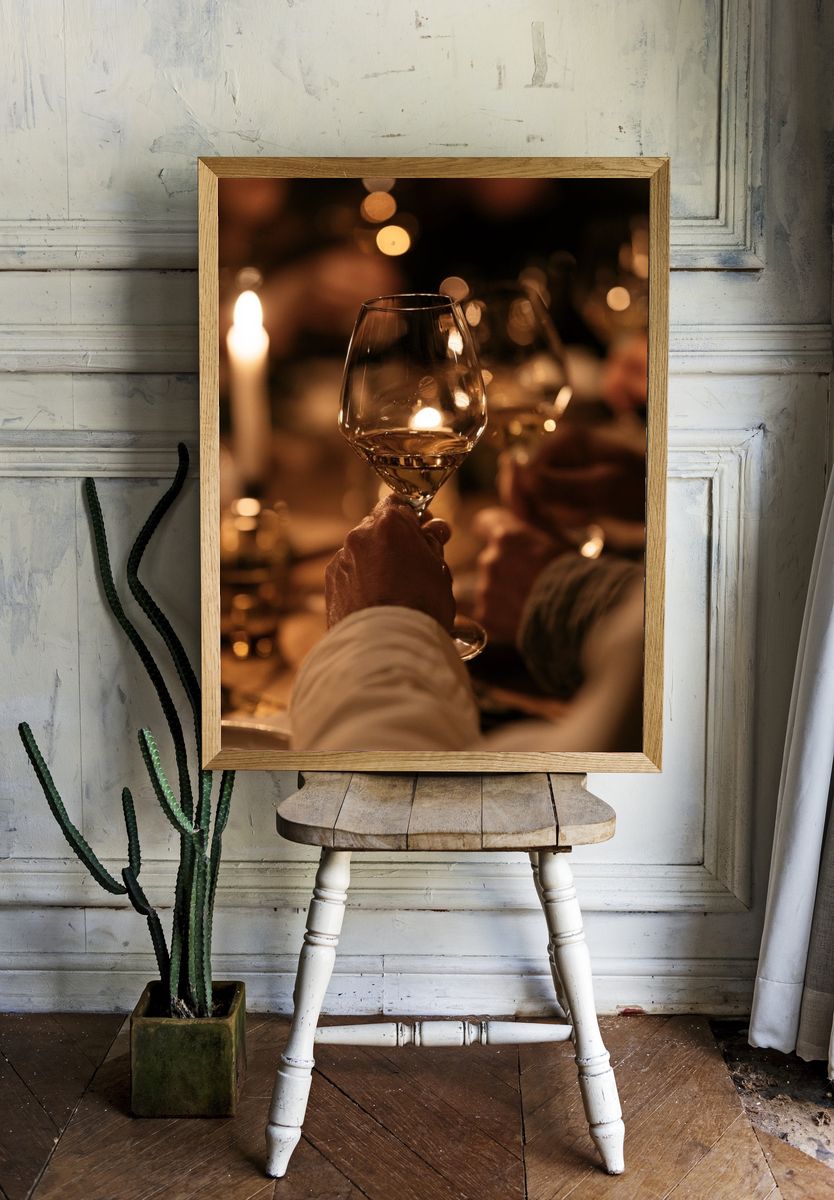 Candlelit Wine Toast Photography Poster. room preview