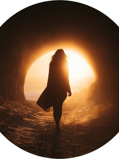 Silhouette in Tunnel Sunset Photography Poster. poster