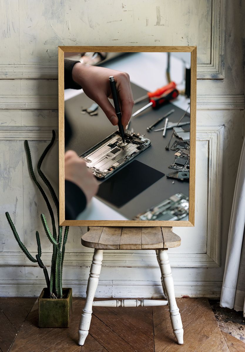 Phone Repair Workbench Photography Poster. room preview