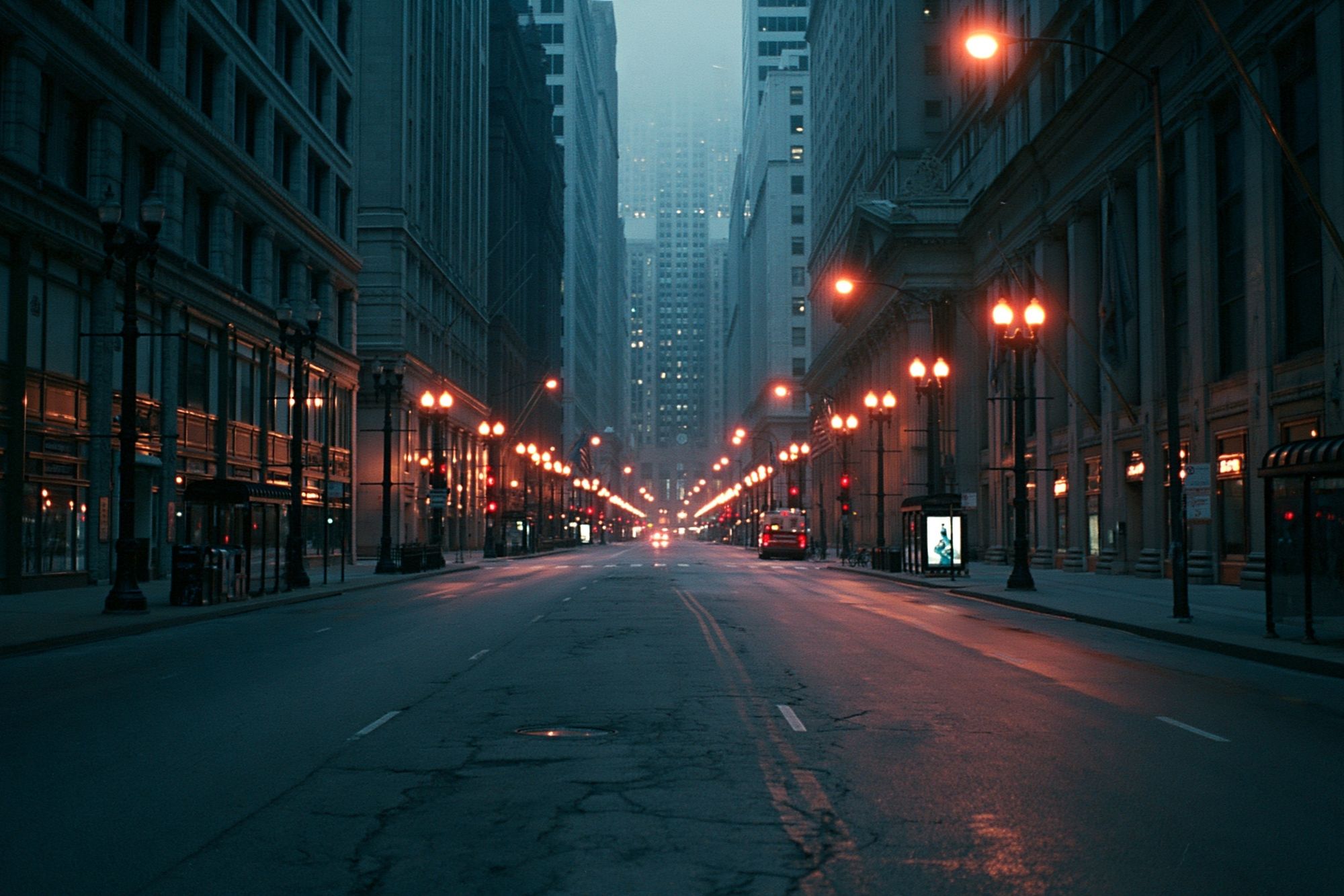 Foggy City Street Photography Poster. poster detail