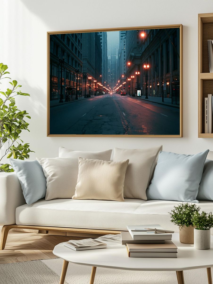 Foggy City Street Photography Poster. — room view 2