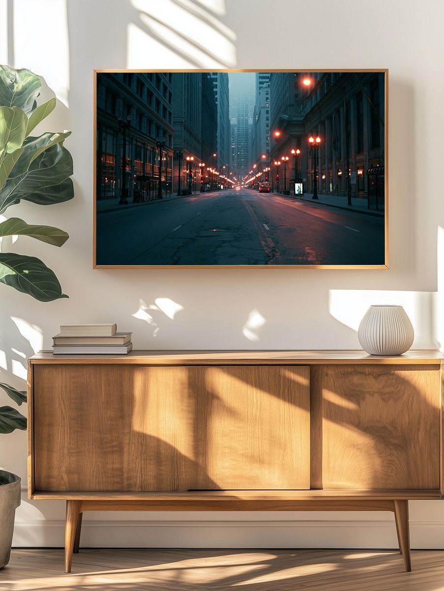 Foggy City Street Photography Poster. — room view 3