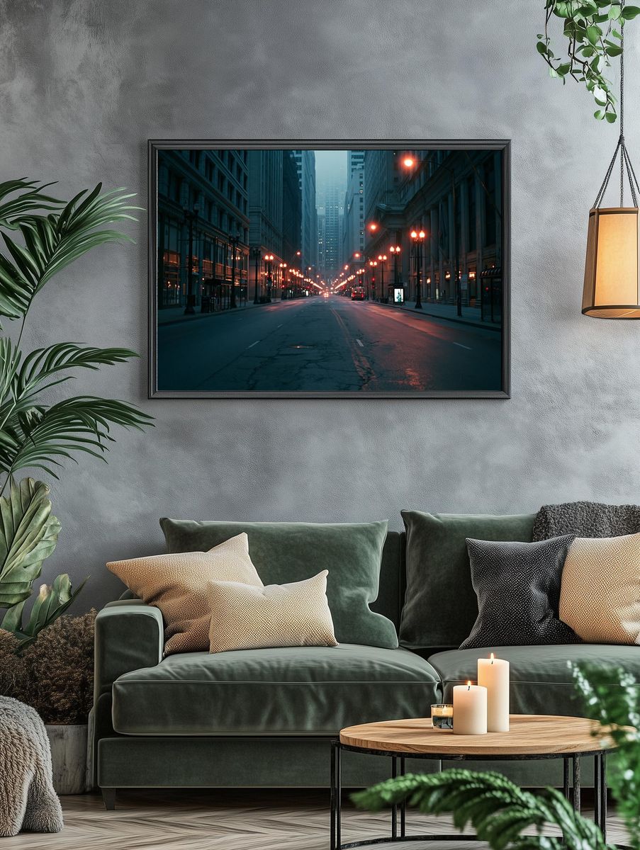 Foggy City Street Photography Poster. — room view 4