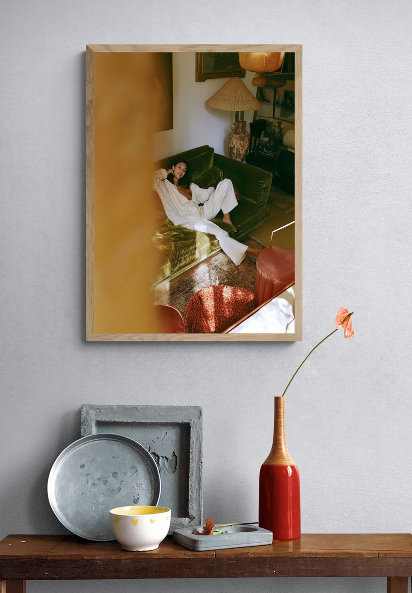 Velvet Sofa Portrait Photography Print. — room view 3