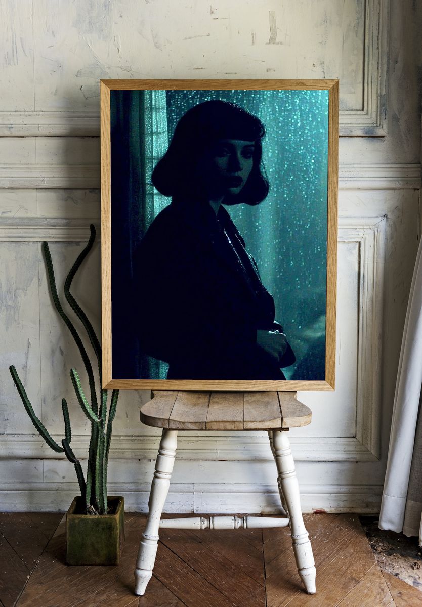 Moody Woman in Rain Photography Poster. room preview