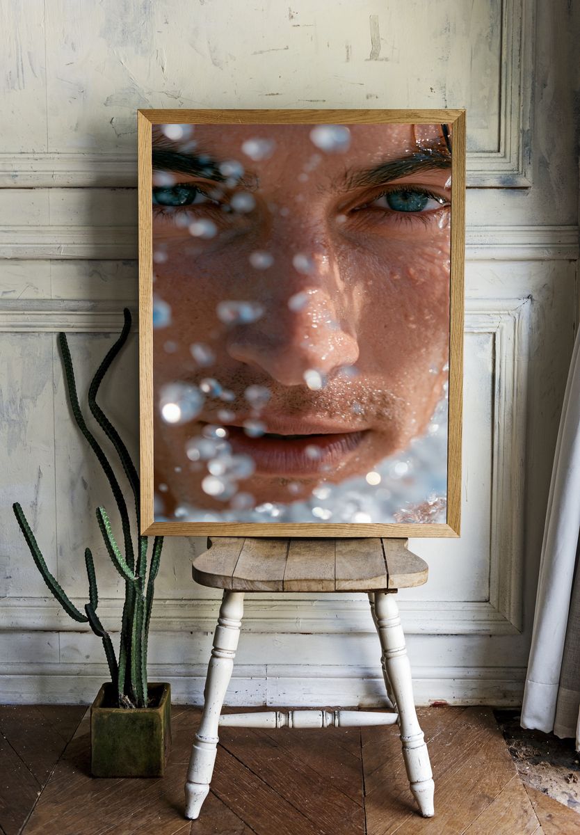 Water-Drenched Portrait Photography Poster. room preview