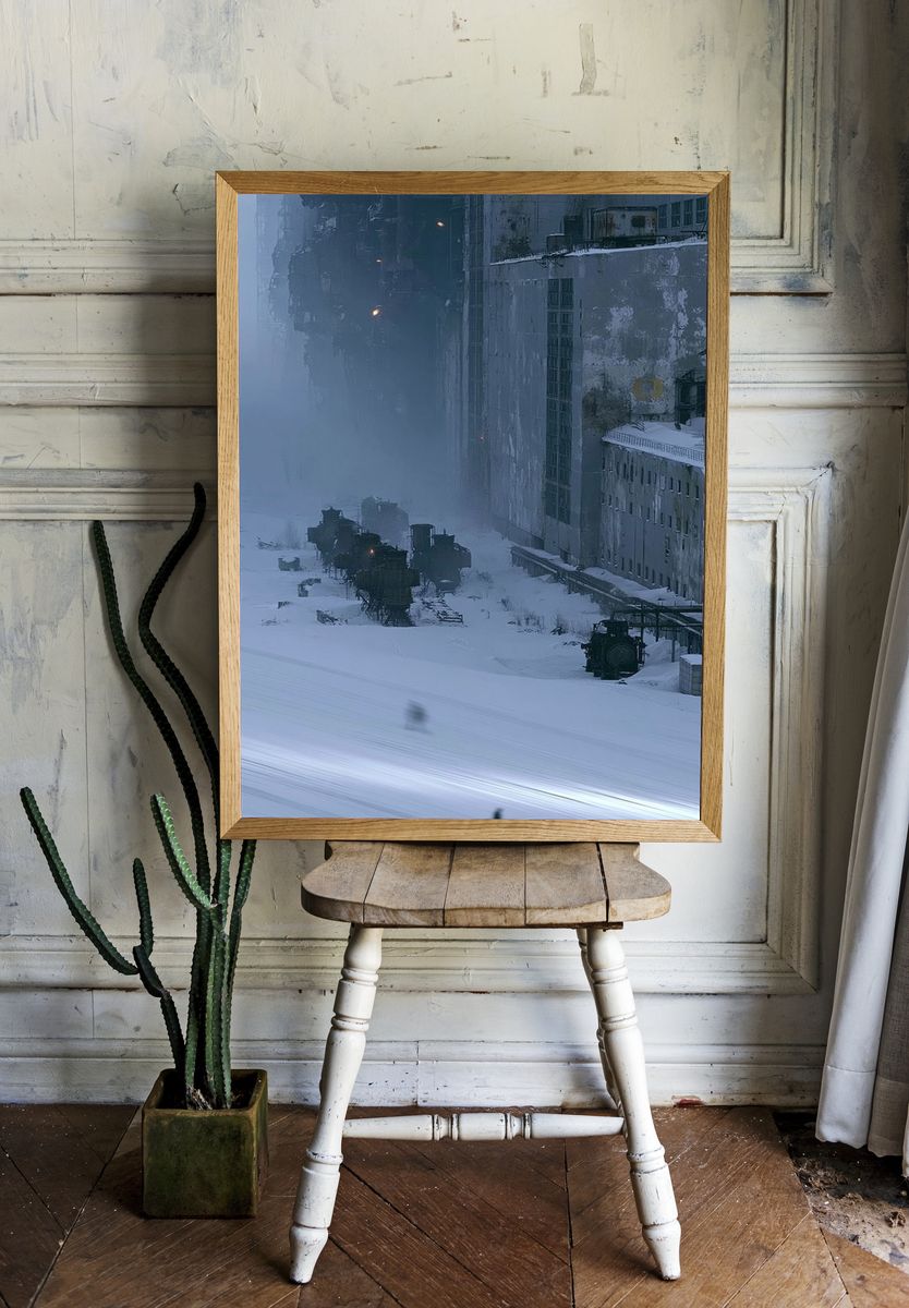 Snowy Industrial Cityscape Photography Poster. room preview