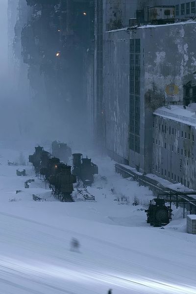 Snowy Industrial Cityscape Photography Poster.