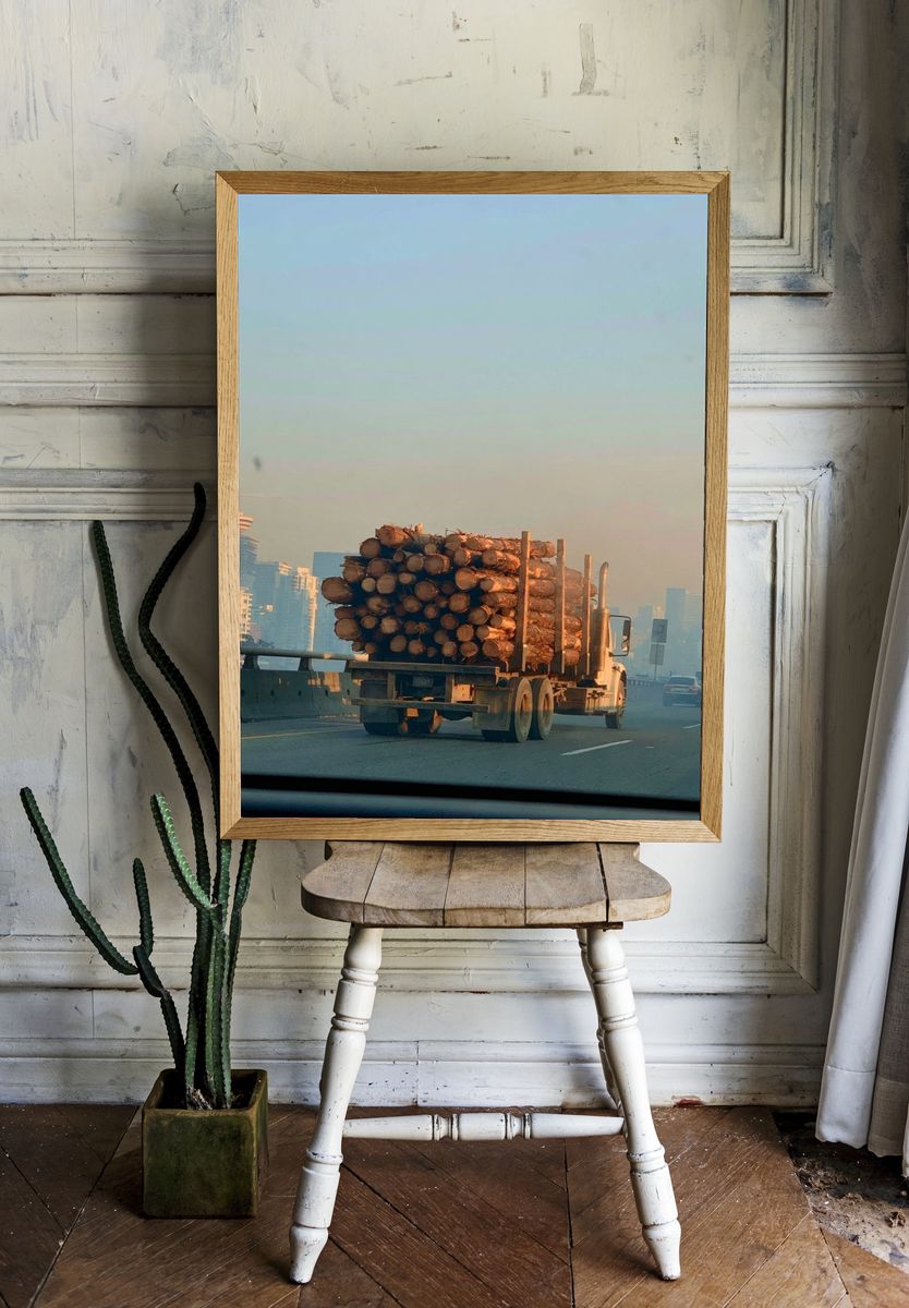 Log Truck Cityscape Photography Poster. room preview