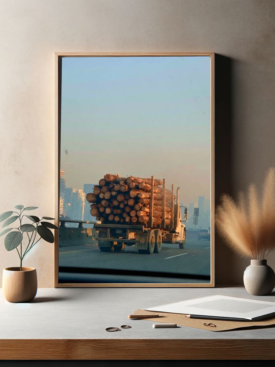 Log Truck Cityscape Photography Poster. — room view 2